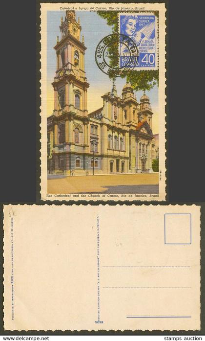 Brazil 40c 1950 Old Postcard Cathedral Church of Carmo Rio de Janeiro Bell Tower