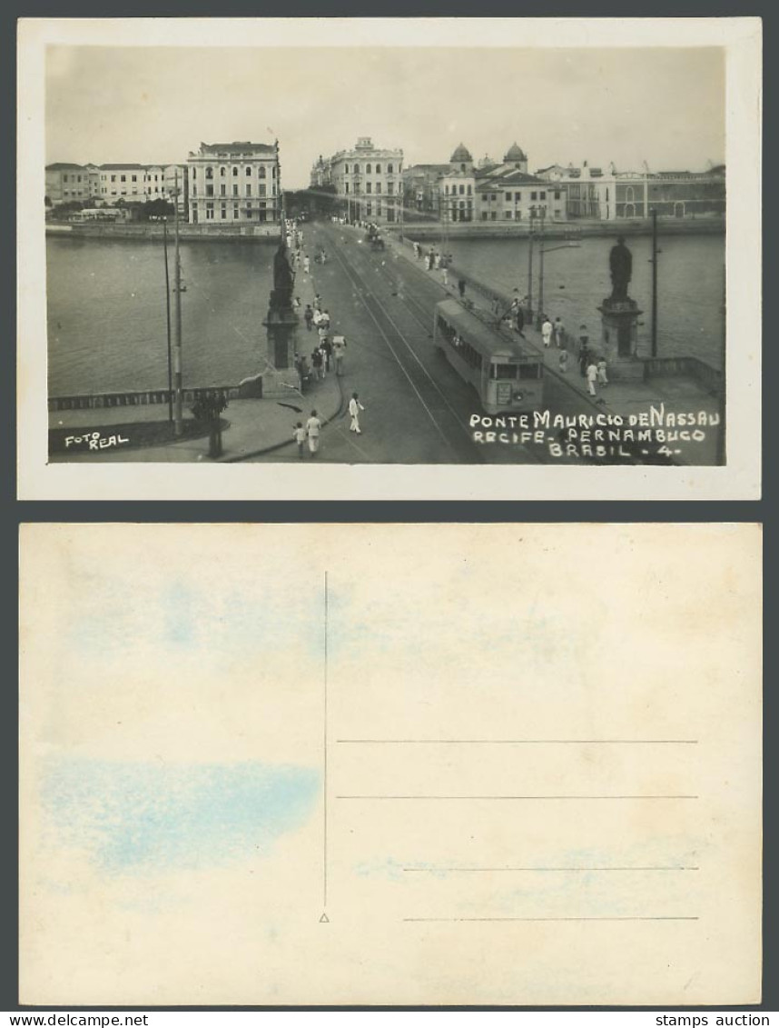 Brazil Old Photo Postcard Bridge Ponte Mauricio de Nassau Recife Pernambuco TRAM