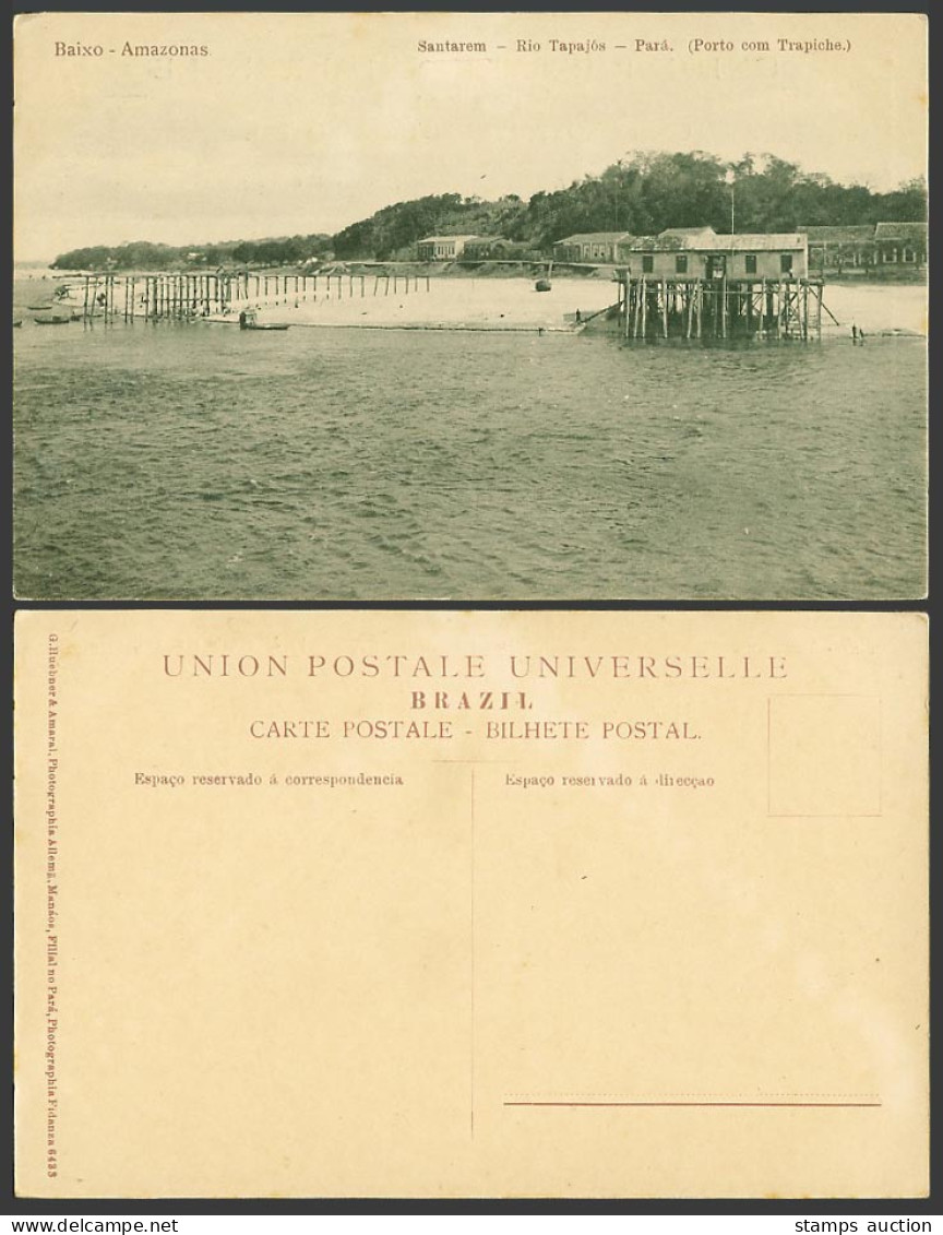 Brazil Old Postcard Baixo Amazonas Santarem Rio Tapajos Para Porto com Trapicche