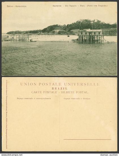 Brazil Old Postcard Baixo Amazonas Santarem Rio Tapajos Para Porto com Trapicche