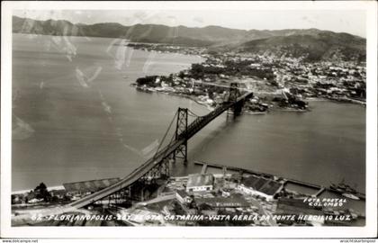 CPA Florianópolis Brasilien, Est. Sta. Catarina, Vista Aerea da Ponte Hercilio Luz
