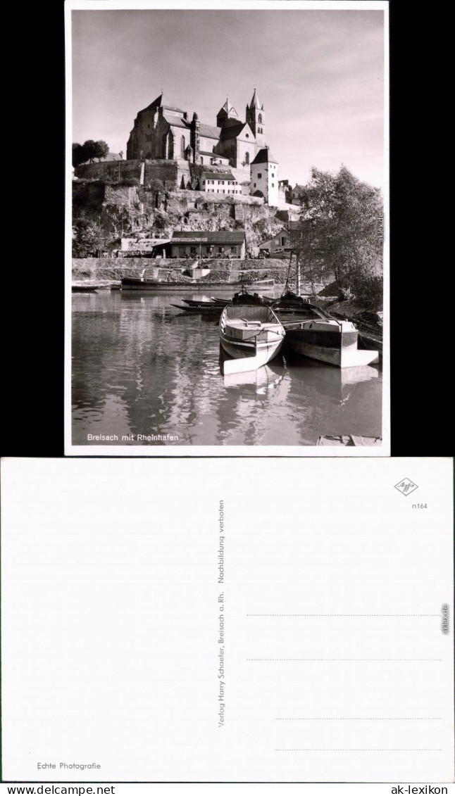 Breisach (Rhein) Rheinhafen (Breisach Rhein Booten  Blick auf das Münster 1964