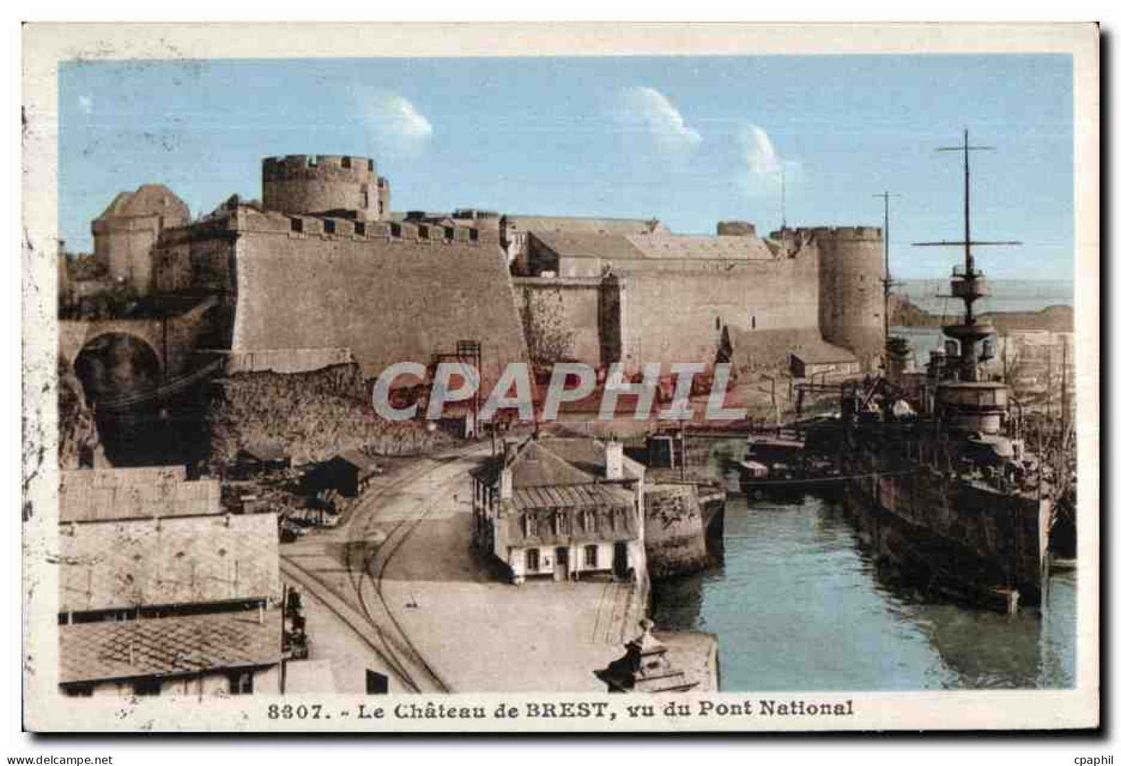 Brest - Le Chateau de Brest Vue du pont national - CPA