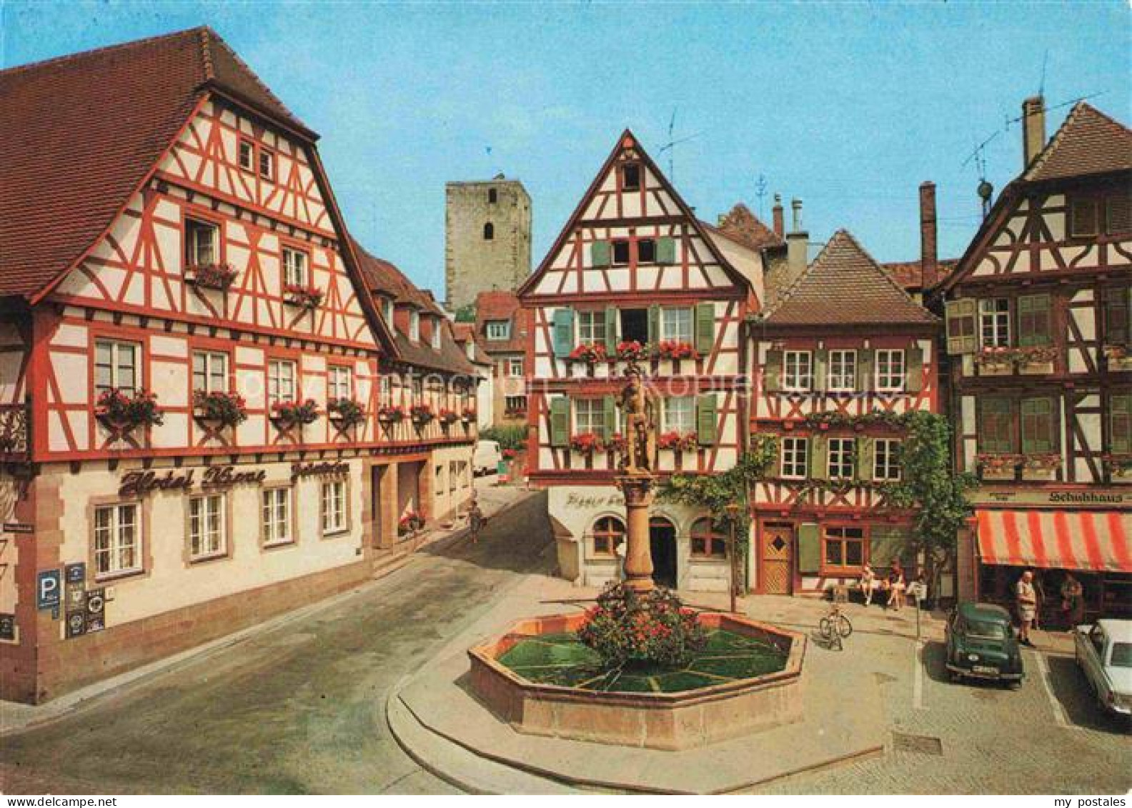 Bretten  Baden Marktbrunnen Fachwerkhaeuser Hotel-Laemme Schuhhaus Turm Brunnen