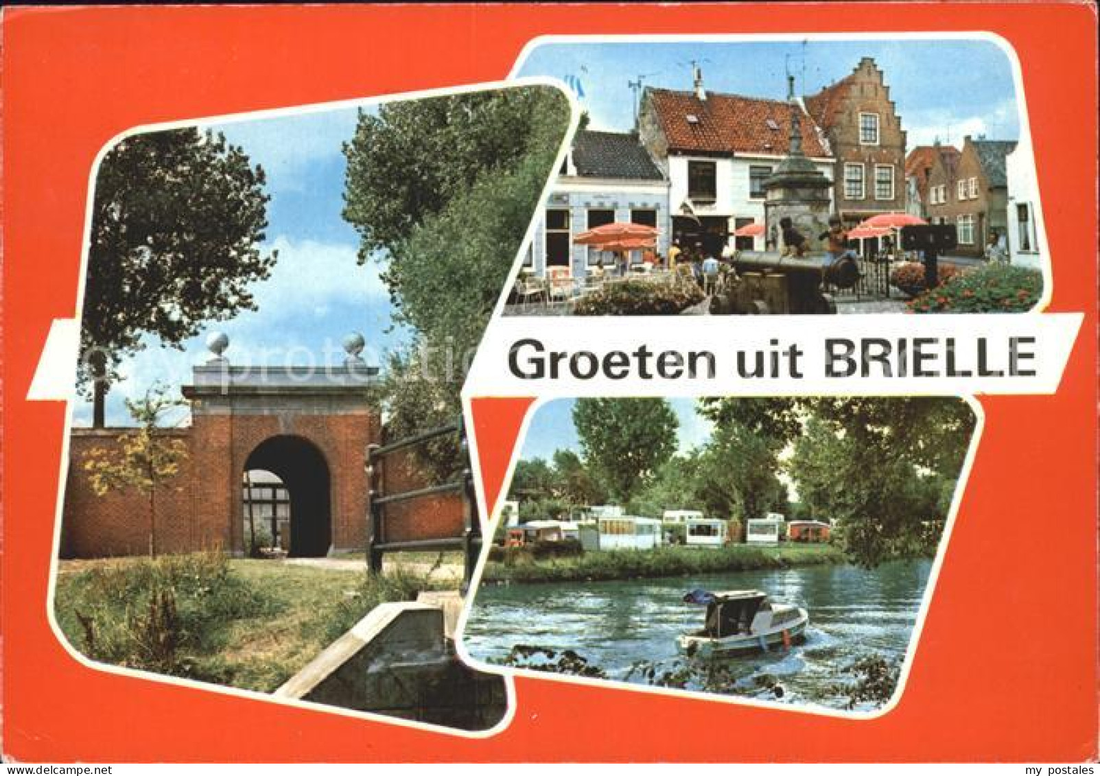 Brielle Niederlande Torbogen Brunnen Partie am Fluss Camping