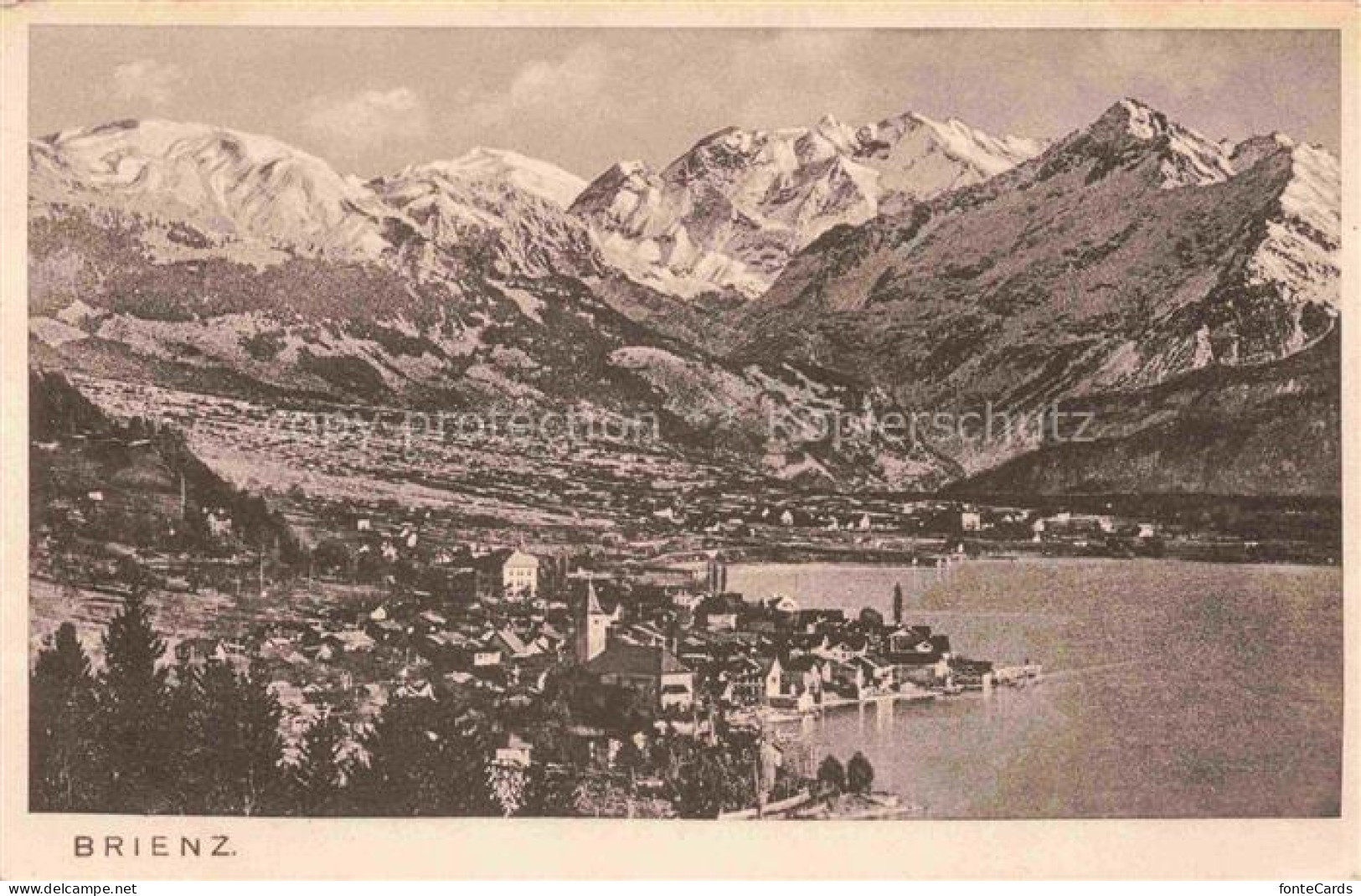 Brienz Brienzersee BE Brienzersee See Ortschaft Kirche Berge Schnee Tal Haeuser