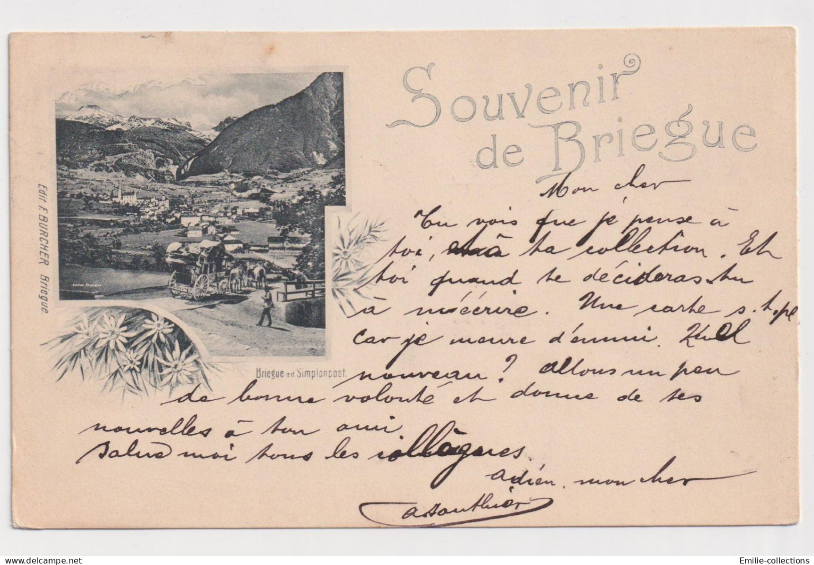 BRIGUE-GLIS / BRIG (VALAIS) - SOUVENIR DE BRIEGUE - BRIEGUE MIT SIMPLONPOSTE - ATTELAGE