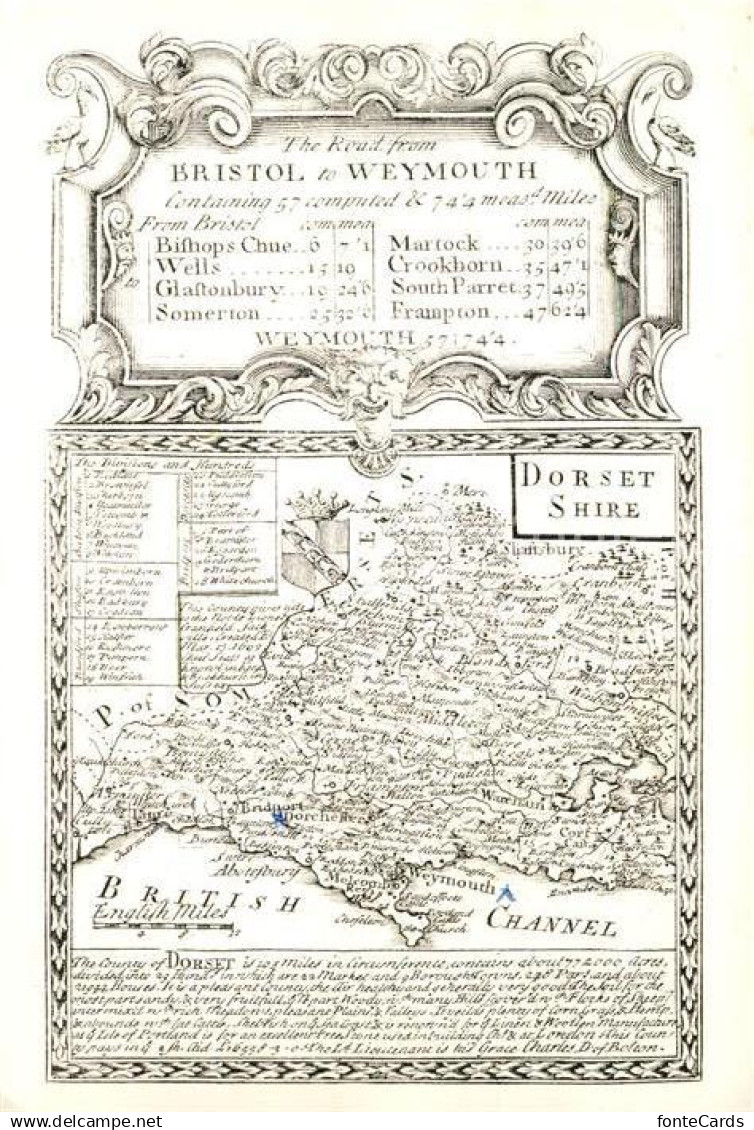 Bristol UK Road from Bristol to Weymouth Map Dorsetshire Repro
