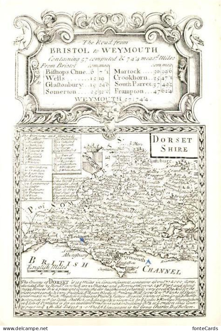 Bristol UK Road from Bristol to Weymouth Map Dorsetshire Repro