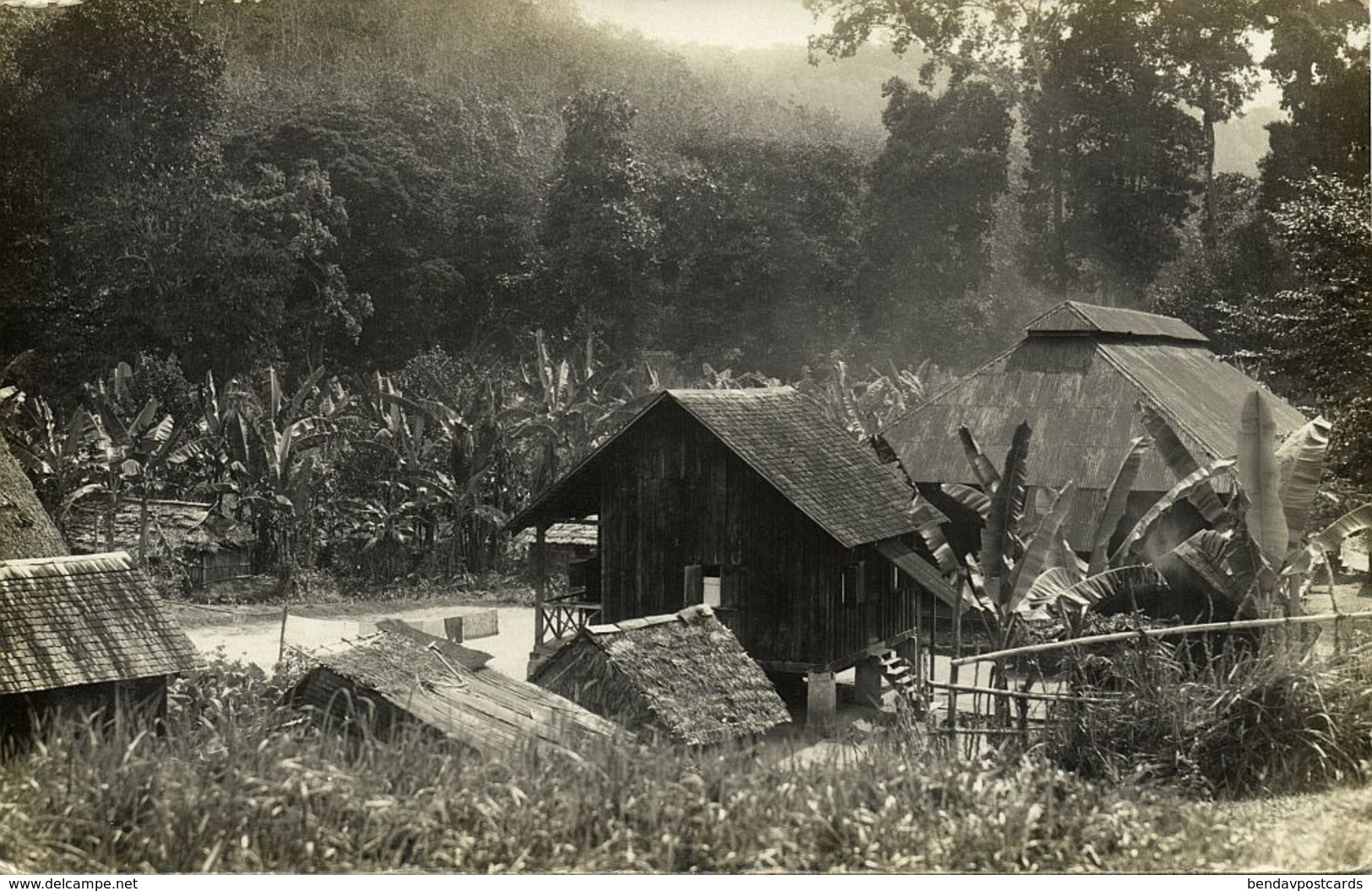 british North Borneo, JESSELTON, Native Houses (1933) RPPC Postcard