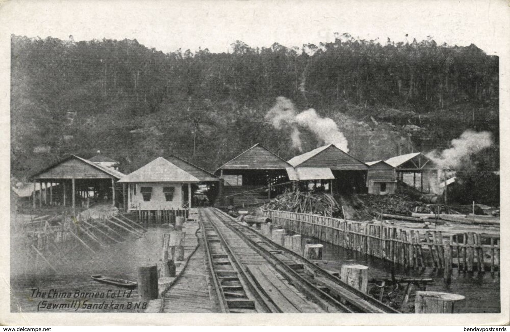 british north borneo, SABAH SANDAKAN, China Borneo Co., Sawmill, Station (1920s)