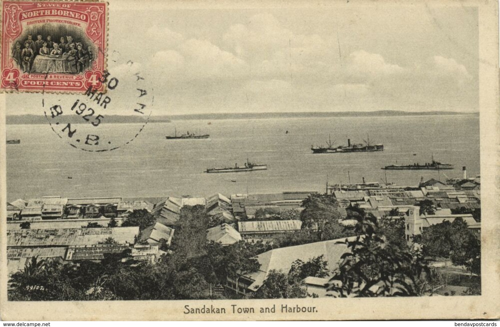 british north borneo, SABAH SANDAKAN, Town and Harbour (1925) Postcard