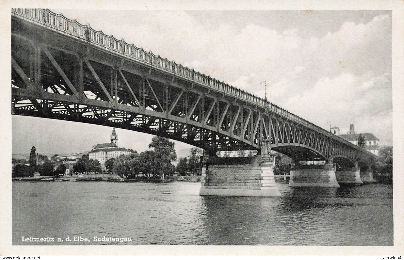 Brücke in Leitmeritz an der Elbe Sudetengau Sudeten Postkarte AK