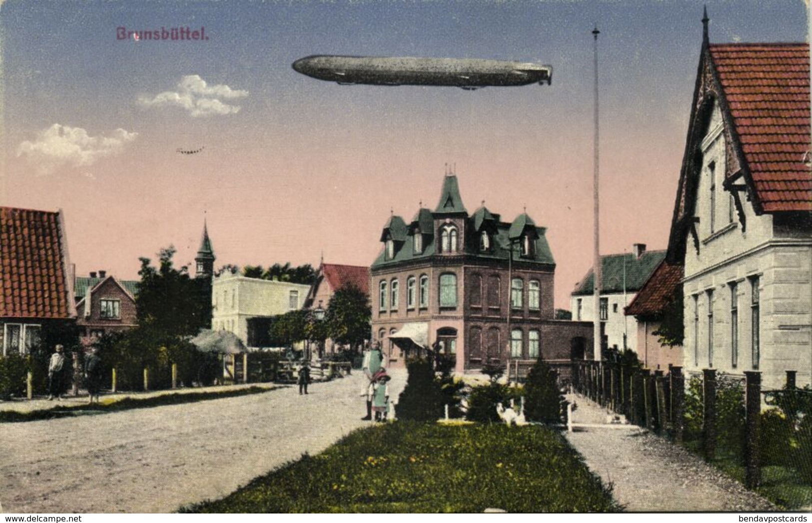 BRUNSBÜTTEL, Straßenszene, Zeppelin (1929) AK