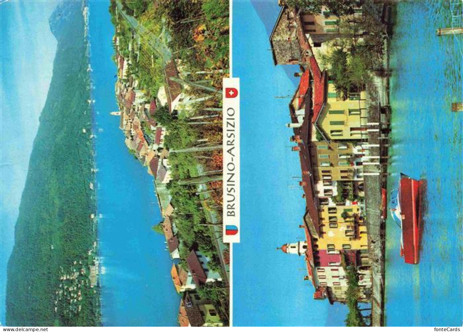 Brusino-Arsizio Brusinosizio TI Panorama Lago di Lugano Haeuserpartie am Wasser