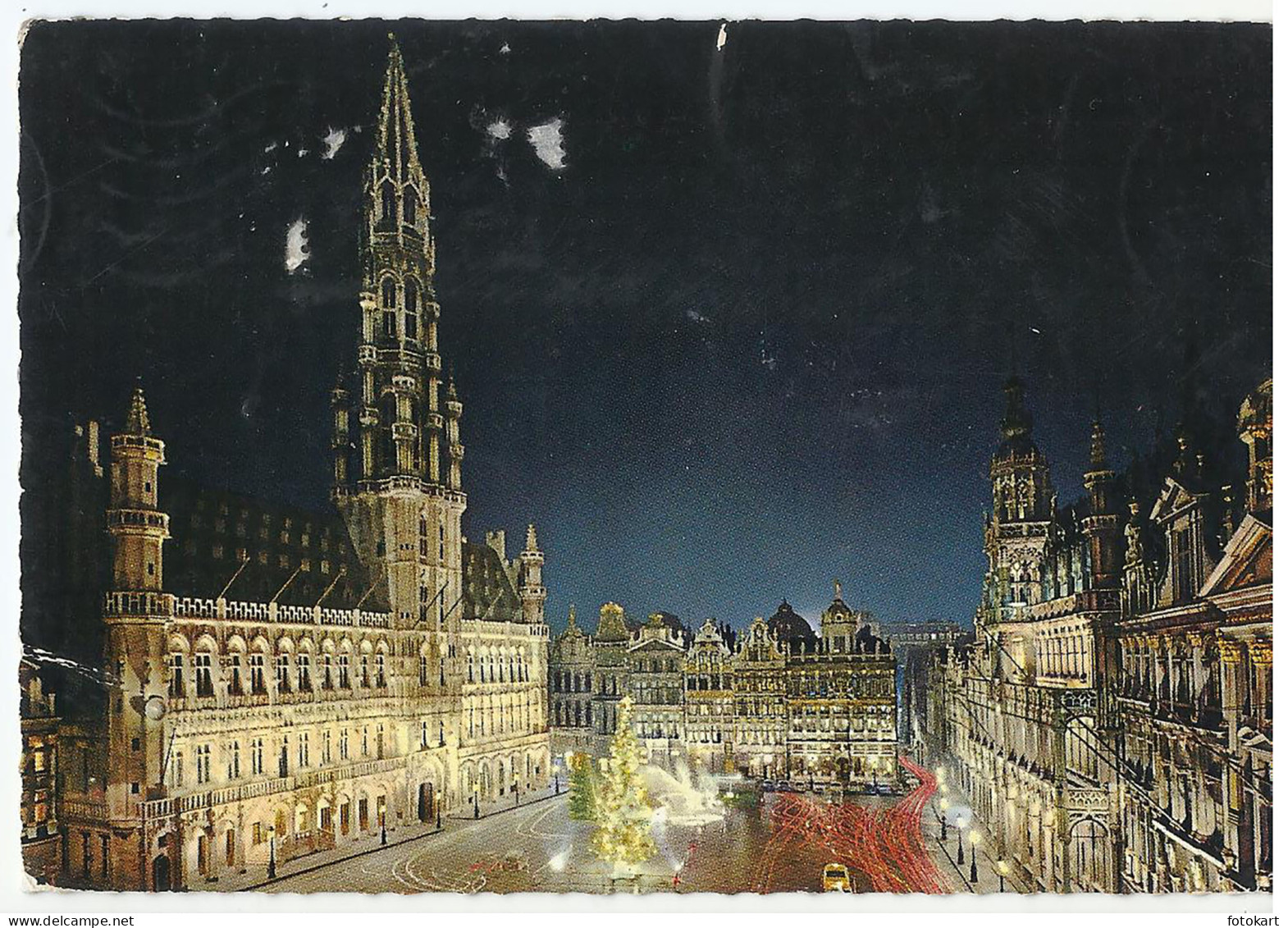 Brussels Belgium, Vintage PC, Partial View-Marketplace by Night, 1975