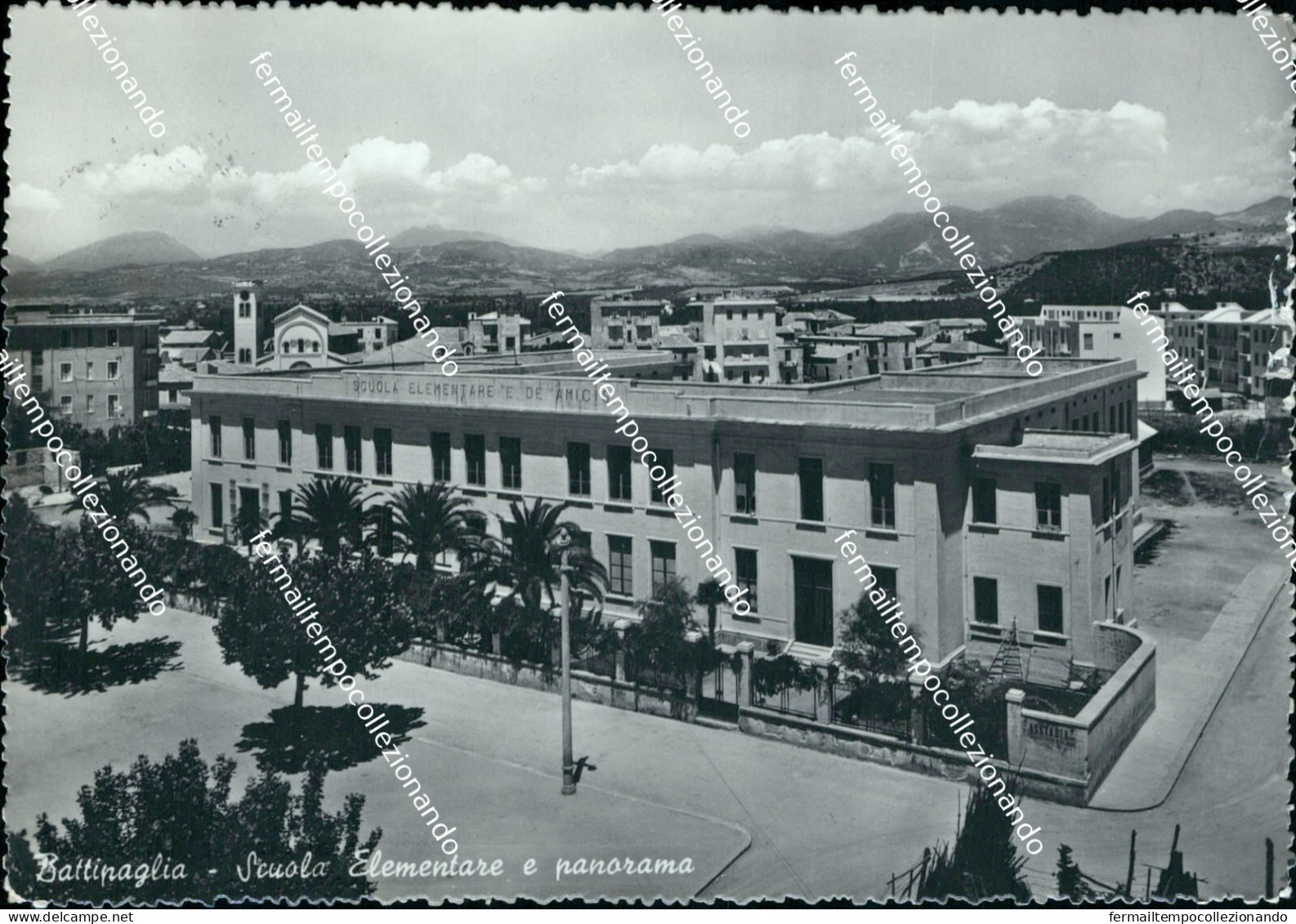 bu351 cartolina battipaglia scuola elementare e panorama salerno campania