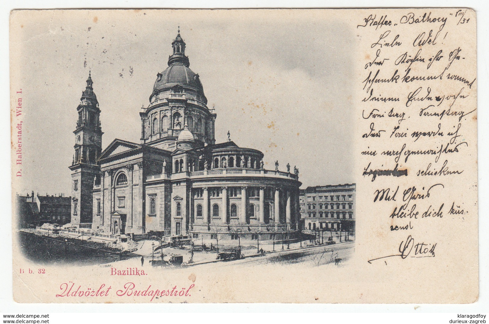 Budapest Bazilika old postcard travelled 1898 to Karlstadt bb171212