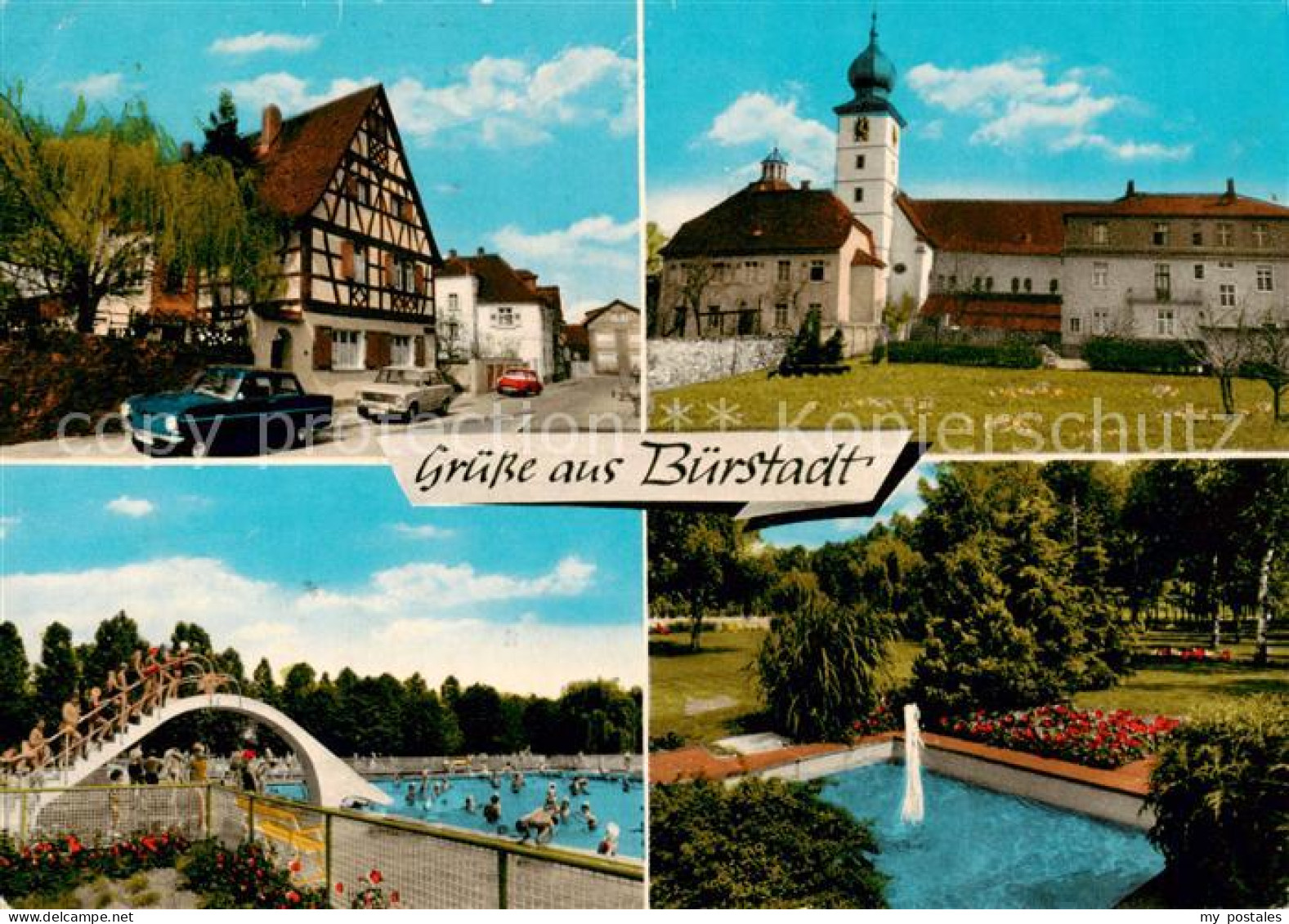 Buerstadt Ortszentrum Kirche Parkanlagen Wasserspiele Freibad