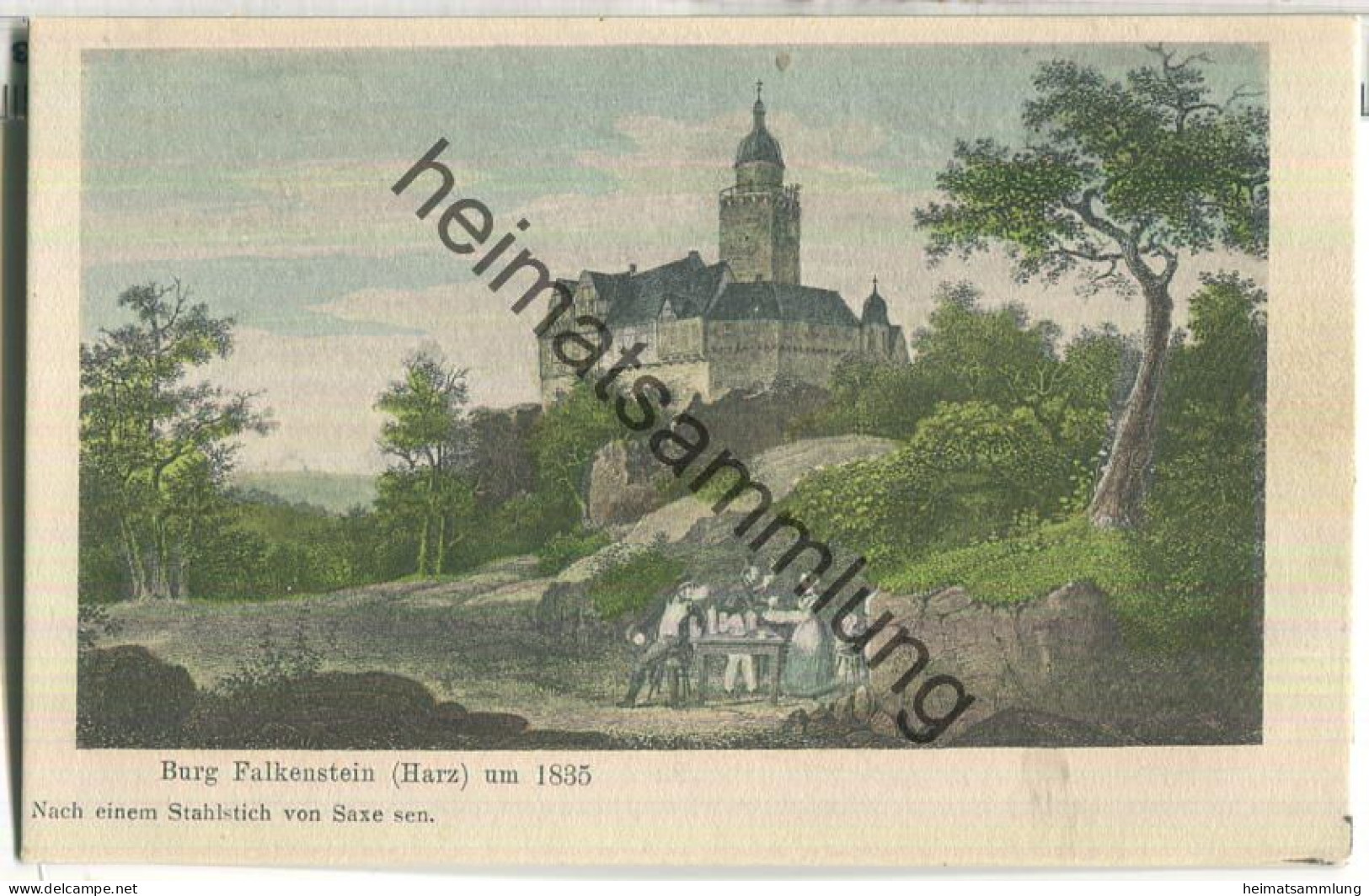 Burg Falkenstein um 1835 nach einem Stahlstich von Saxe sen. - Verlag A. & M. Löwenthal Frankfurt