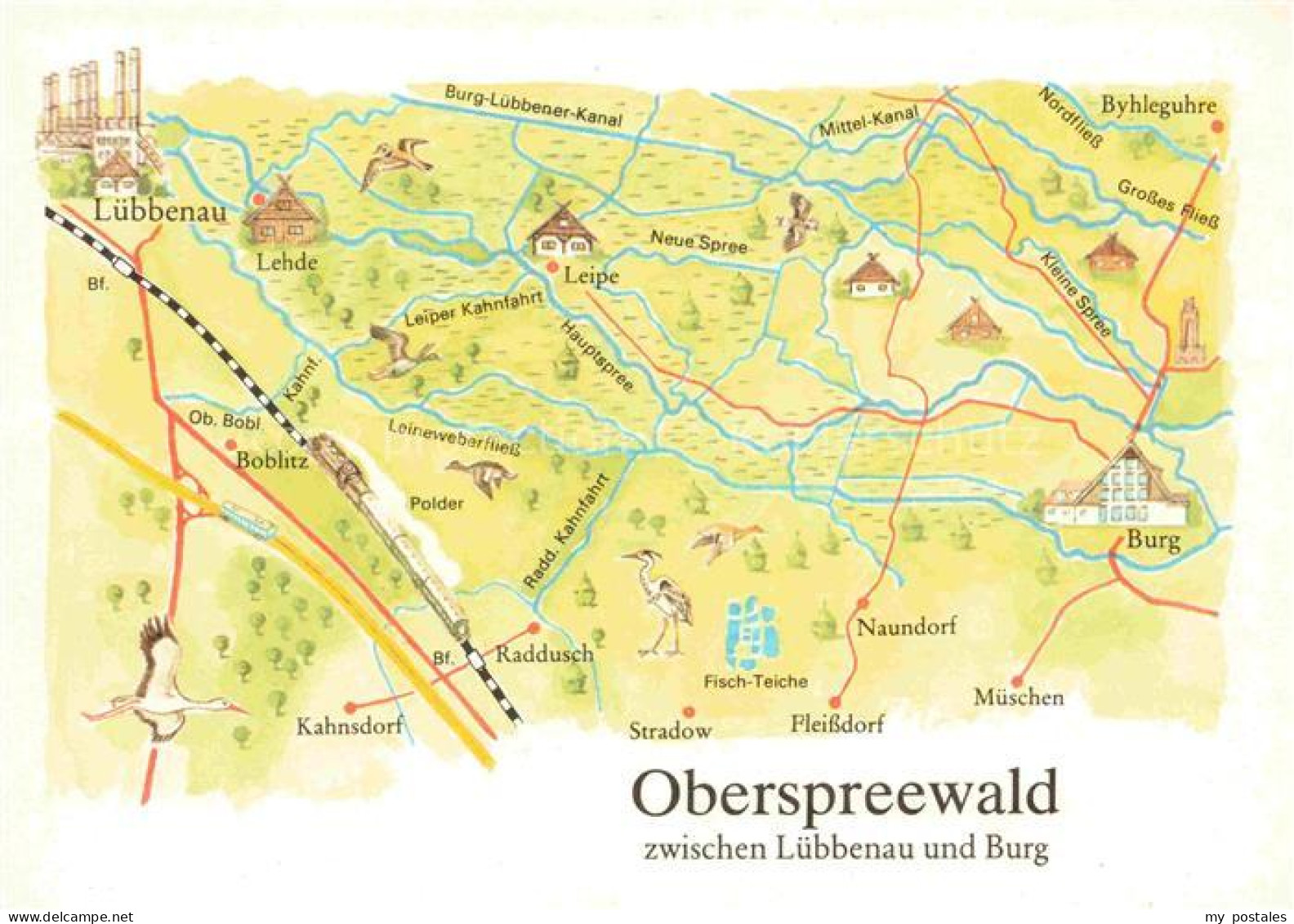 Burg Spreewald Brandenburg Landkarte Spreewald Hauptspree Neue-Spree Leipe Raddu
