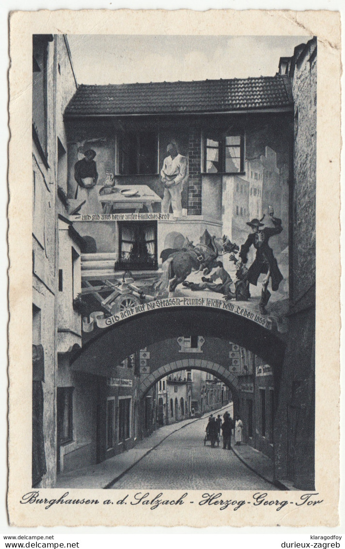 Burghausen an der Salzach, Herzog-Georg-Tor old postcard travelled 1942 Burghausen Pmk b170605