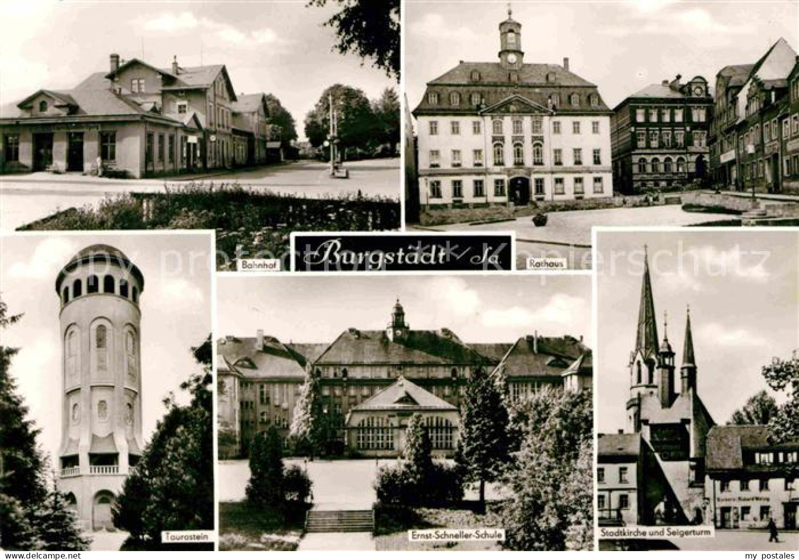Burgstaedt Sachsen Bahnhof Rathaus Stadtkirche Seigerturm Ernst Schneller Schule