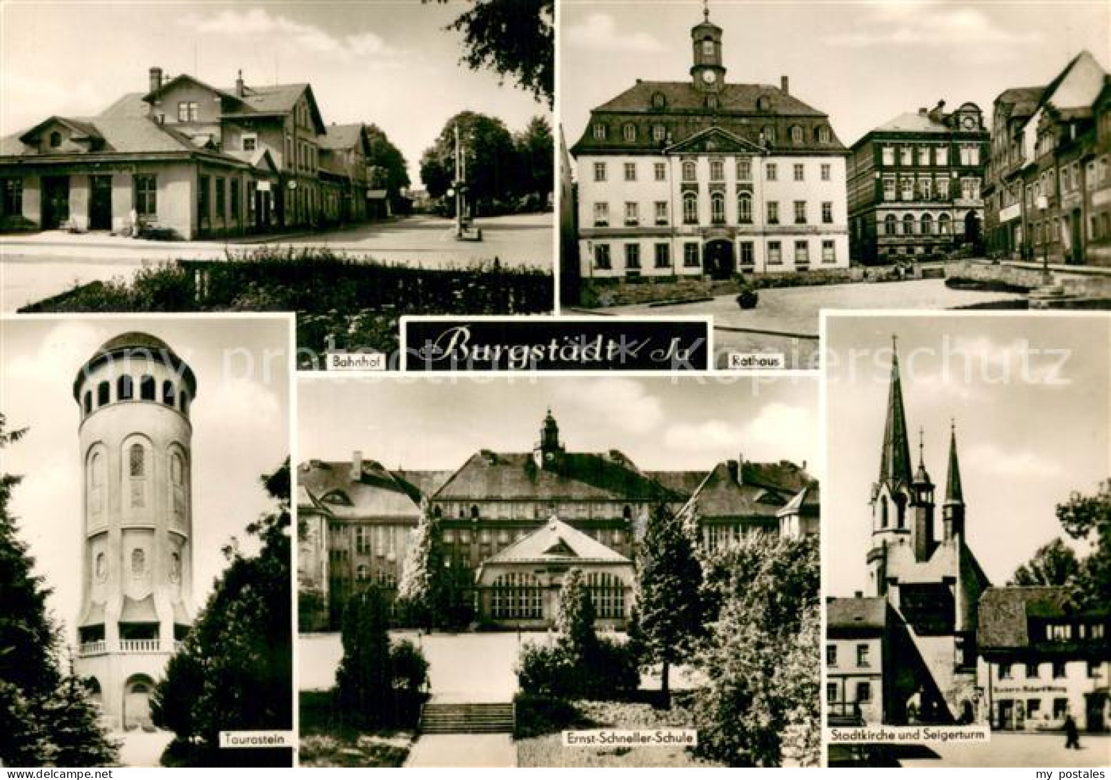 Burgstaedt Sachsen Bahnhof Rathaus Taurastein Ernst Schneller Schule Stadtkirche