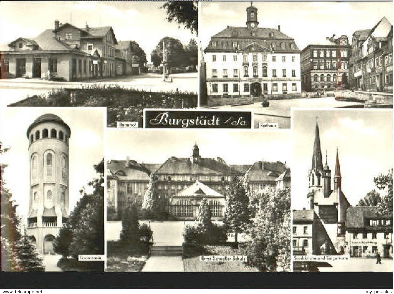 Burgstaedt Sachsen Burgstaedt Rathaus Bahnhof Schule Kirche x 1975