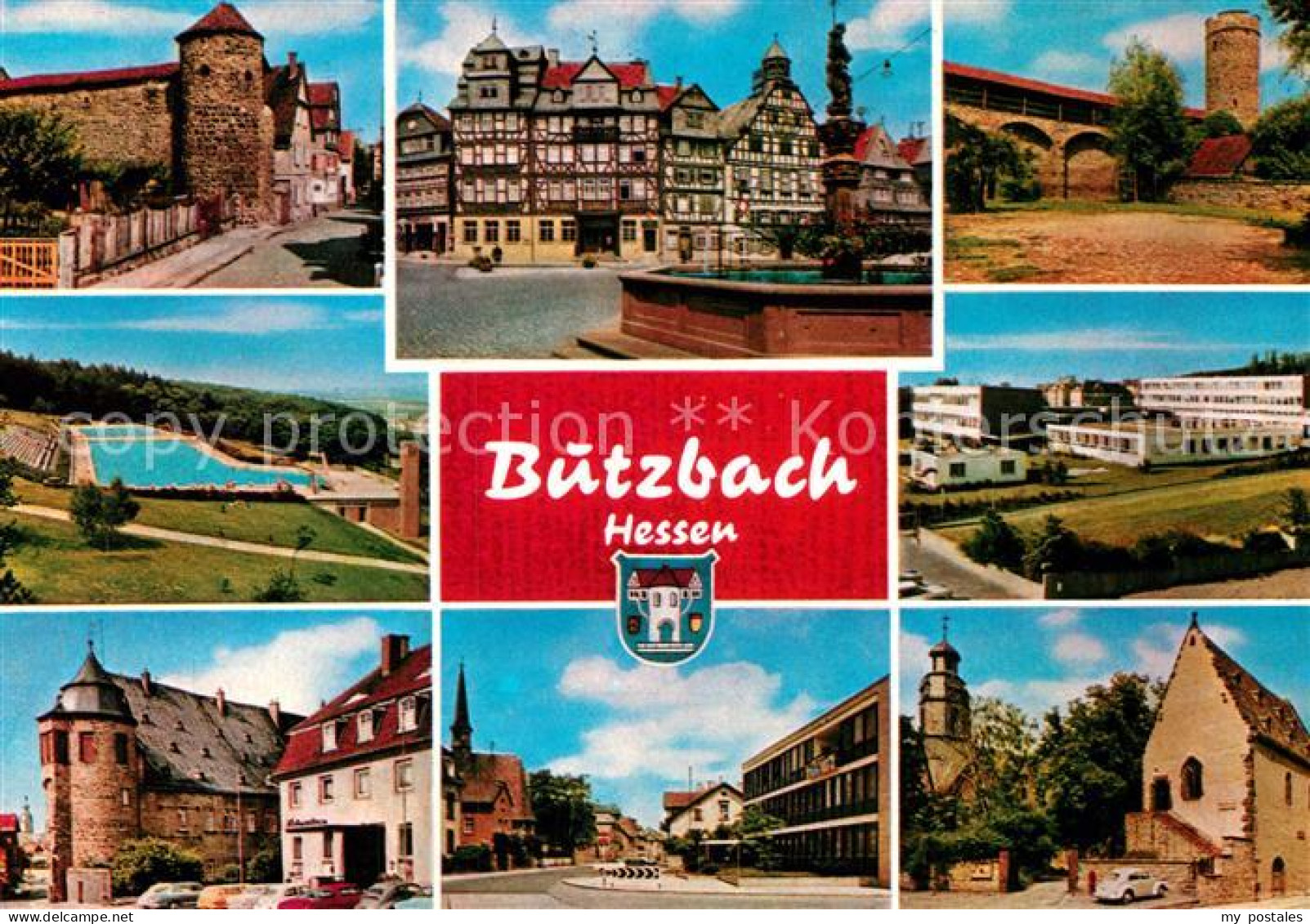 Butzbach Altstadt Stadtmauer Turm Marktplatz Brunnen Fachwerkhaeuser Freibad