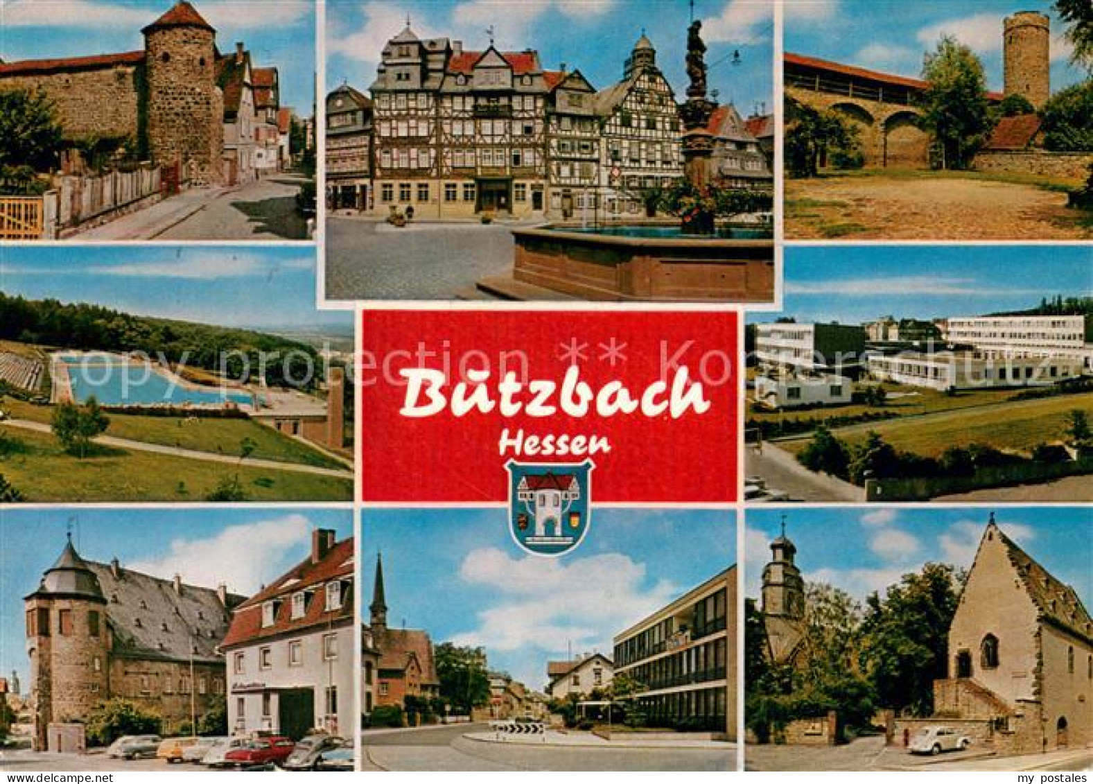 Butzbach Ansichten Altstadt Fachwerkhaeuser Brunnen Stadtmauer Turm Freibad