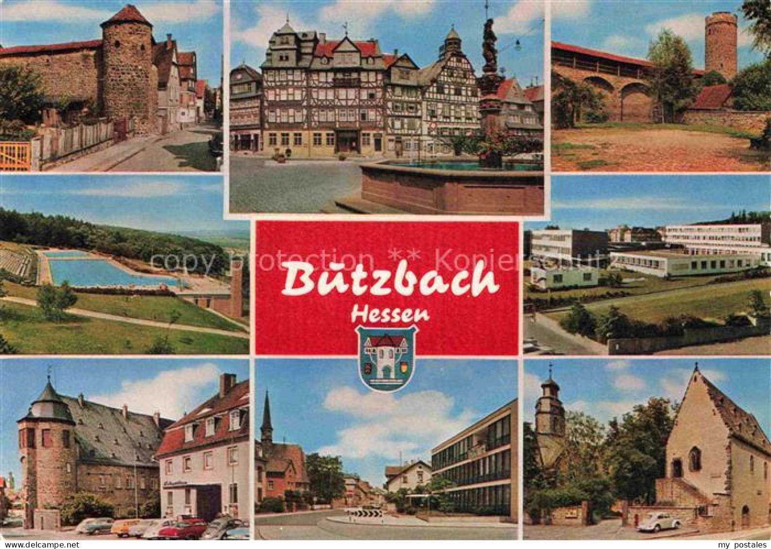 Butzbach Wetteraukreis Hessen Marktplatz Fachwerkhaus Stadtturm Brunnen Freibad
