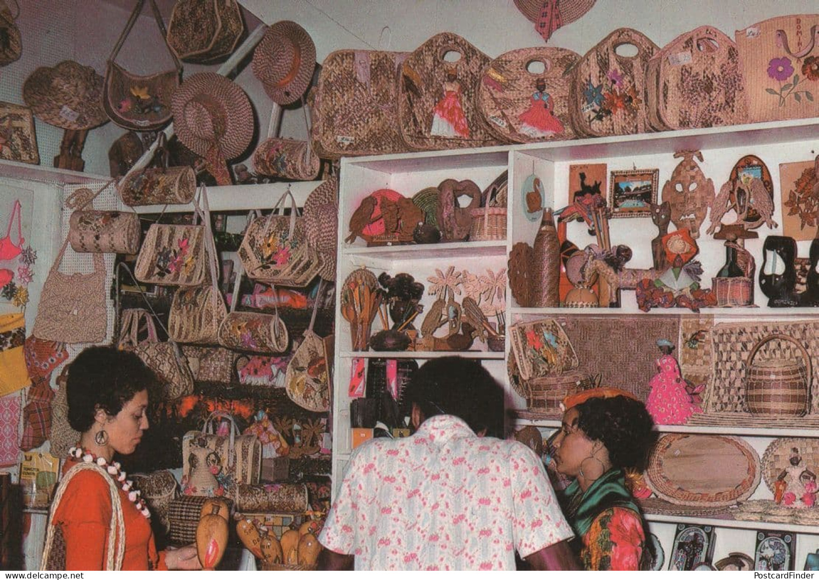 Buying African Masks in Roseau Shop Dominica Postcard
