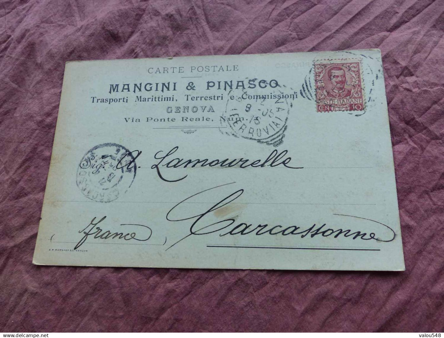 C-4866 , CPA, MANGINI & PINASCO, Trasporti Marittimi, Terrestri, GENOVA, Via Ponte Reale, 1905