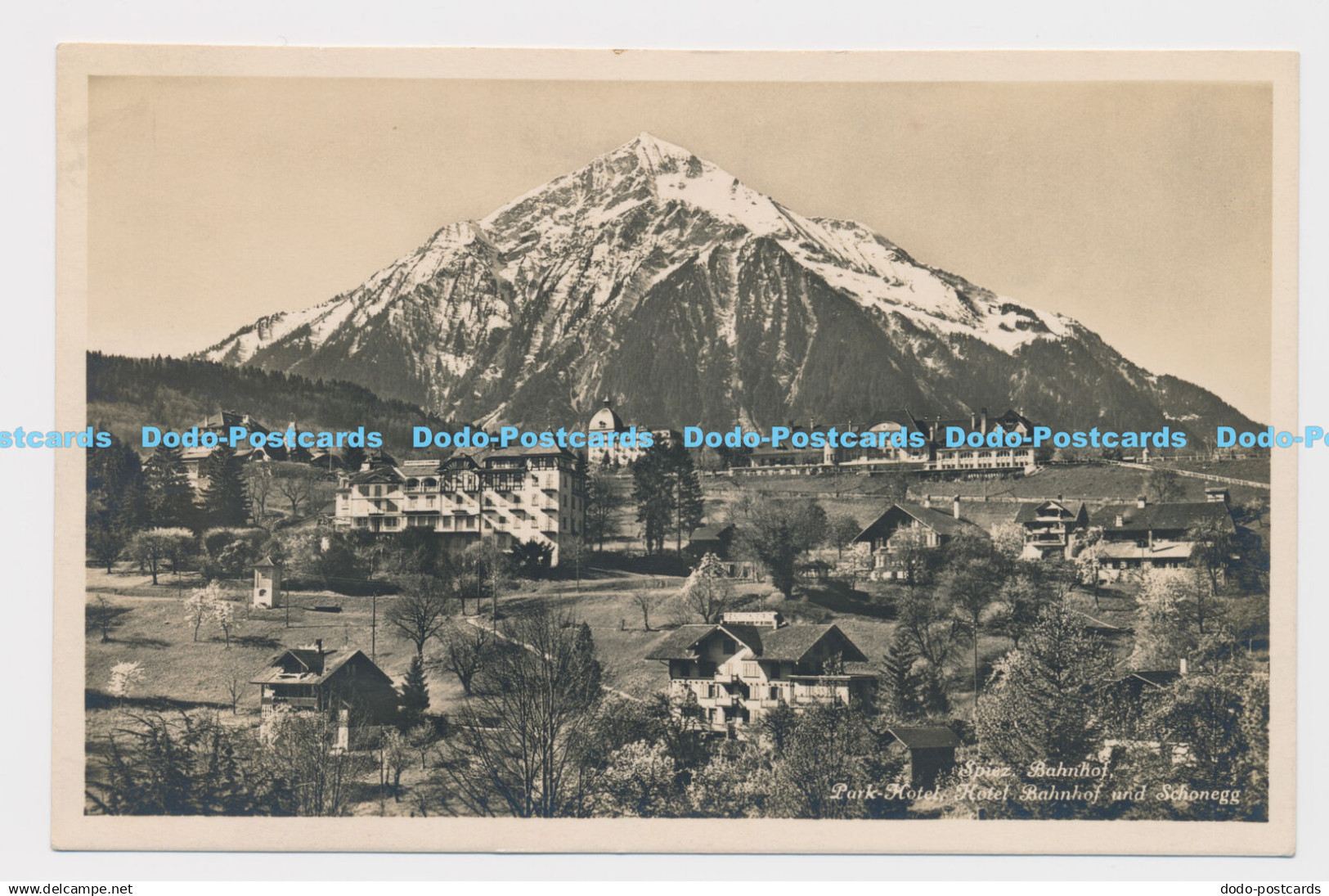 C008374 Spiez. Bahnhof. Park Hotel. Hotel Bahnhof und Schonegg. 4911. Photoglob.