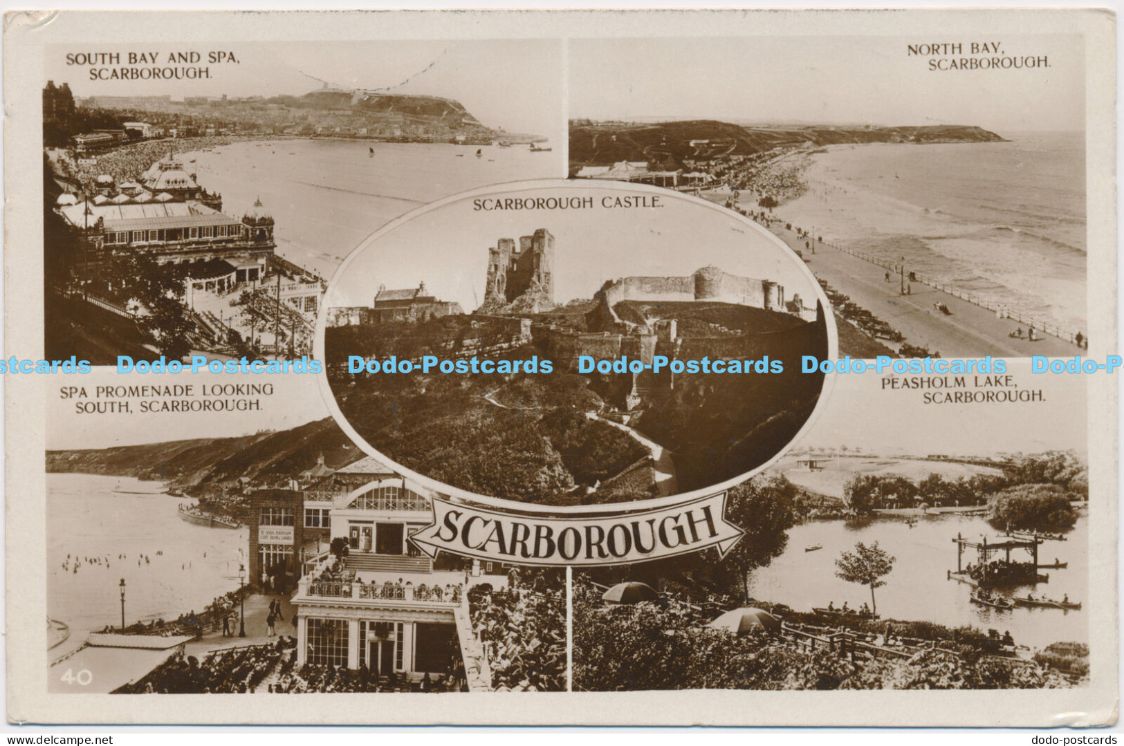 C018497 Scarborough. Scarborough Castle. South Bay and Spa. North Bay. RP. Multi