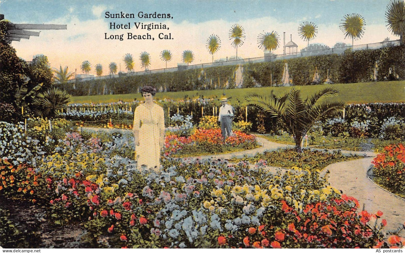 C121 California Long Beach Hotel Virginia Sunken Gardens   vintage postcard
