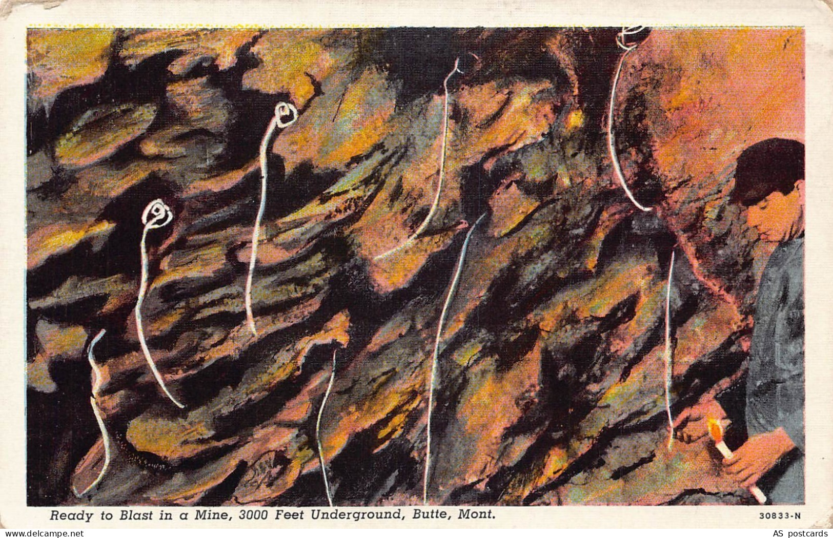 C122 Montana Butte Ready to Blast in a Mine vintage postcard