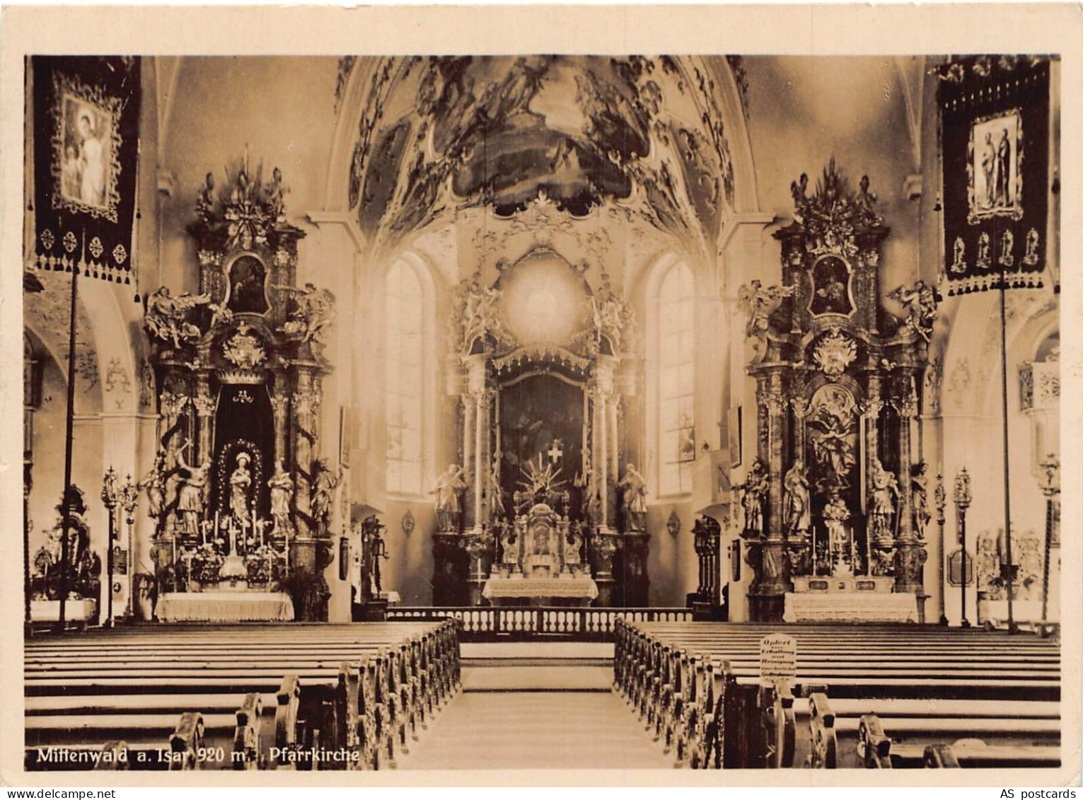 C133 Germany  Mittenwalde the interior of the church 1937 RPPC vintage postcard