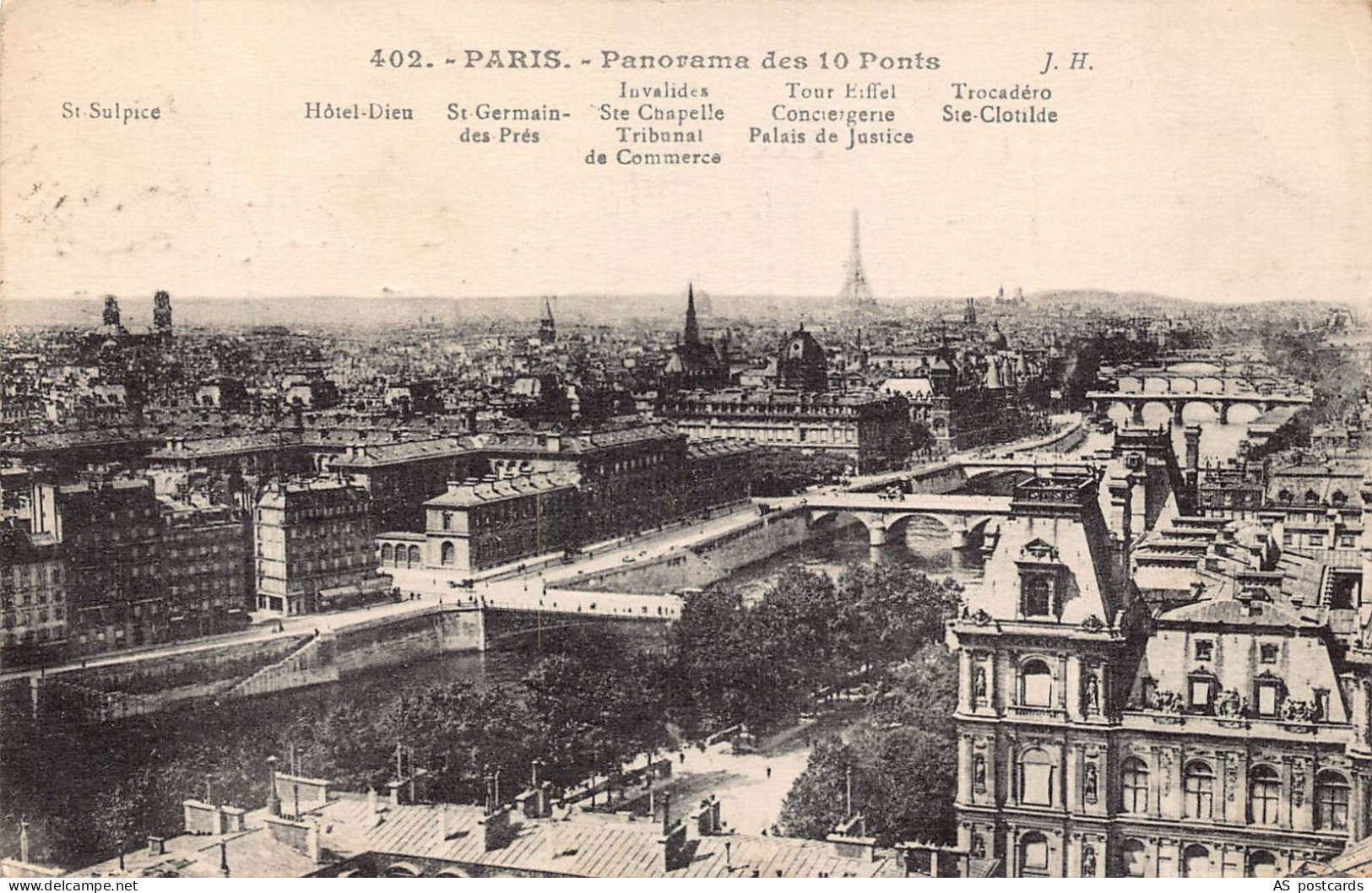 C142 France  Paris Panorama des 10 Ponts  1927 vintage postcard