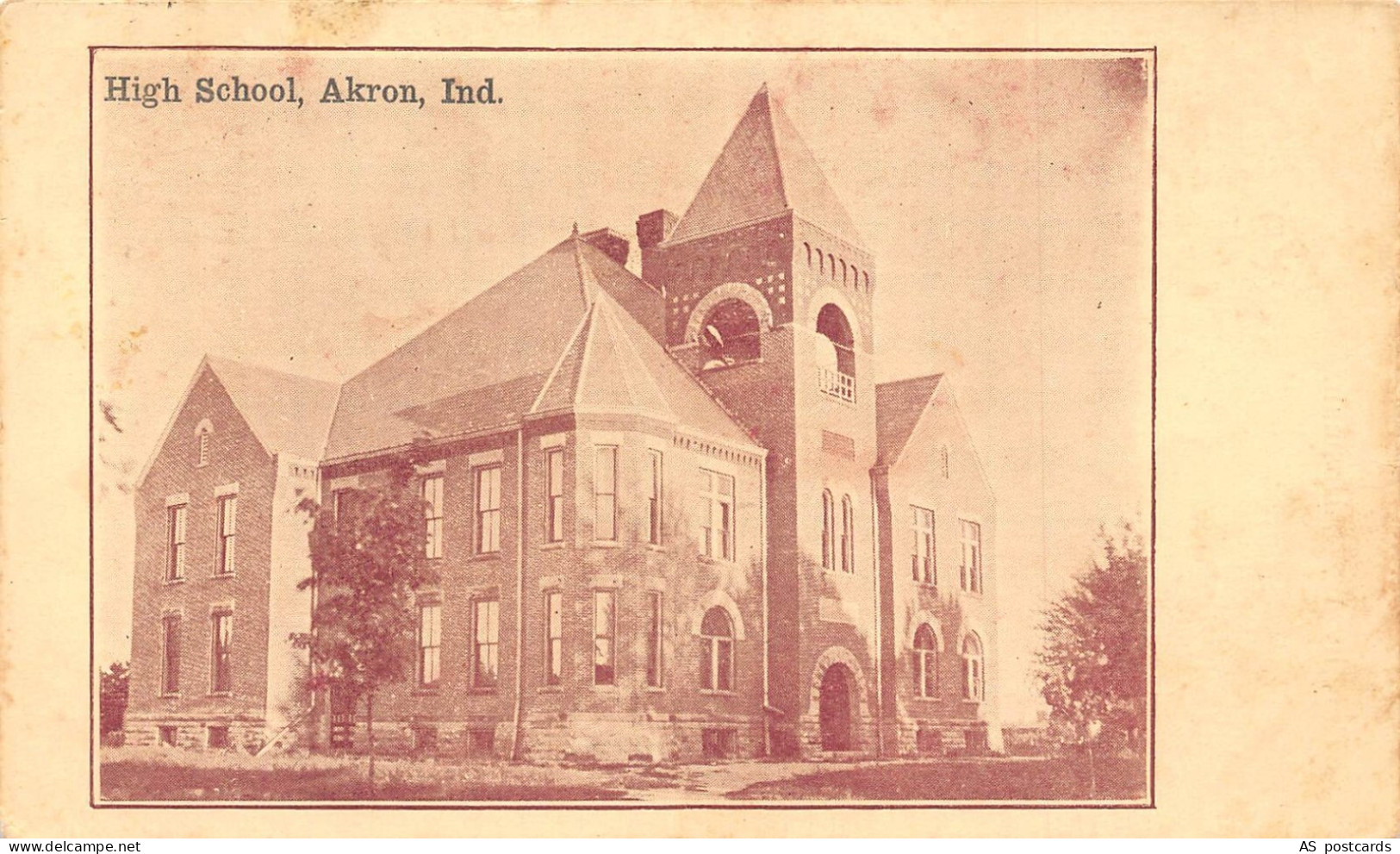C159 Indiana Akron High School  1911 vintage postcard