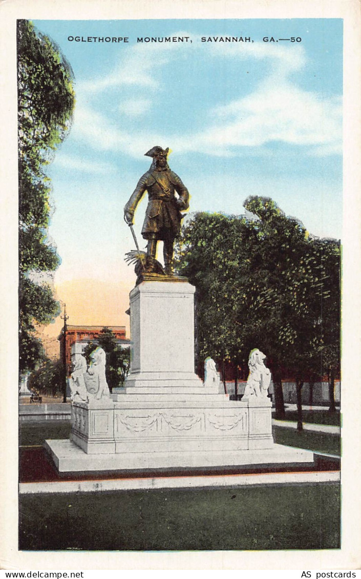 C162 Georgia Savannah  Oglethorpe Monument     vintage  postcard