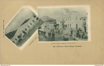 cape verde, SÃO VICENTE, Central Praça, Market, Town Hall (1900s) Postcard