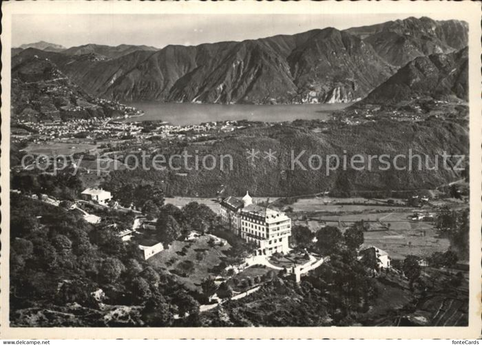 Cademario Fliegeraufnahme Kurhaus Cademario mit Blick nach Lugano