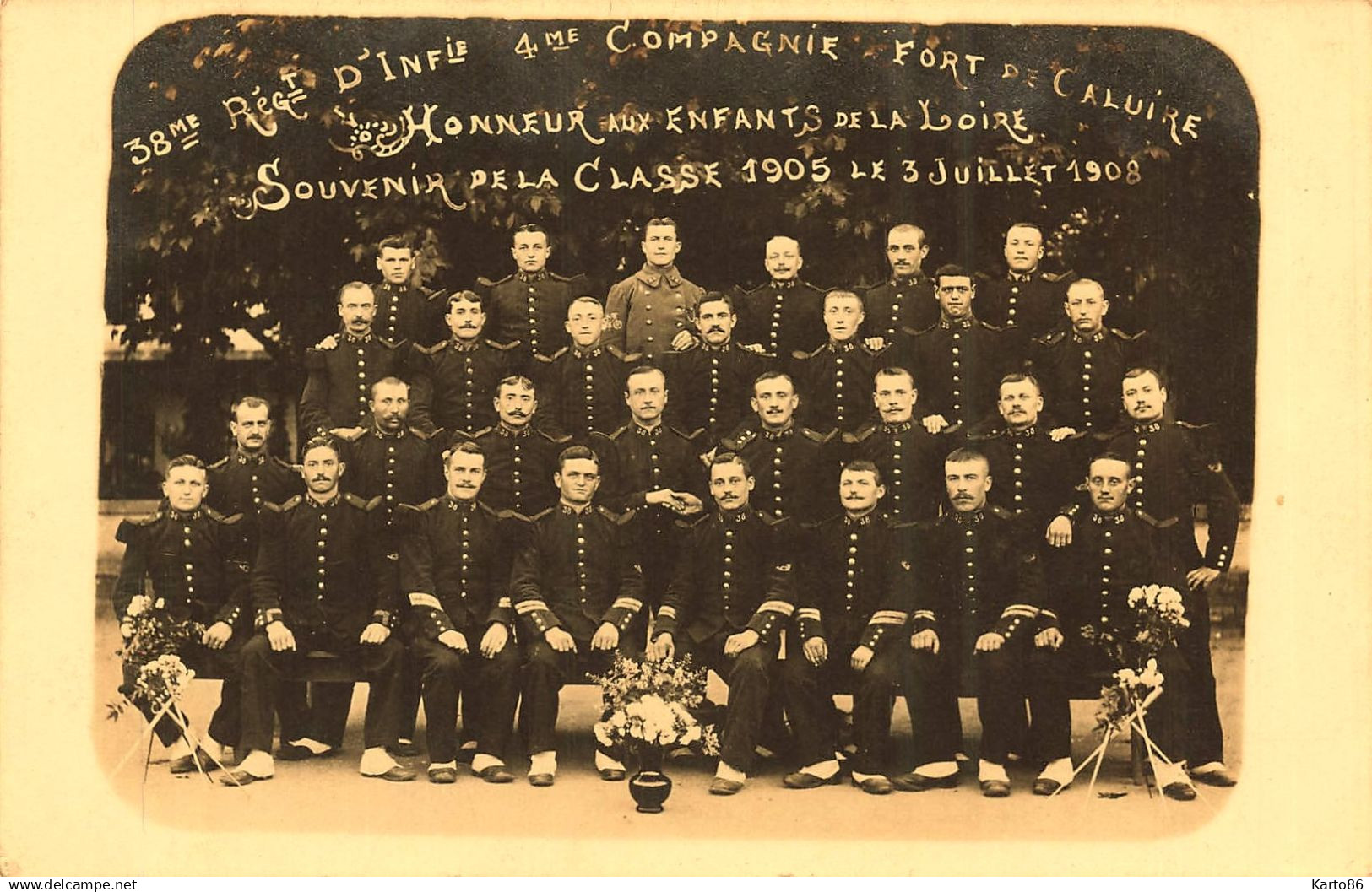 caluire et cuire * carte photo 1908 * 38ème régiment d'infanterie 4ème compagnie , fort de Caluire