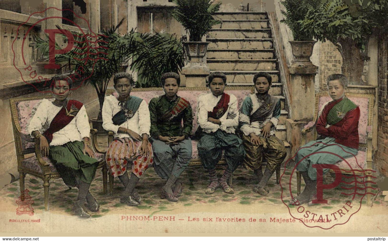 CAMBODGE  Cambodge Phnom-Penh Les six favorites de Sa Majesté Sisowath  ( carte colorisée ) aSIA   ASIE INDOCHINE