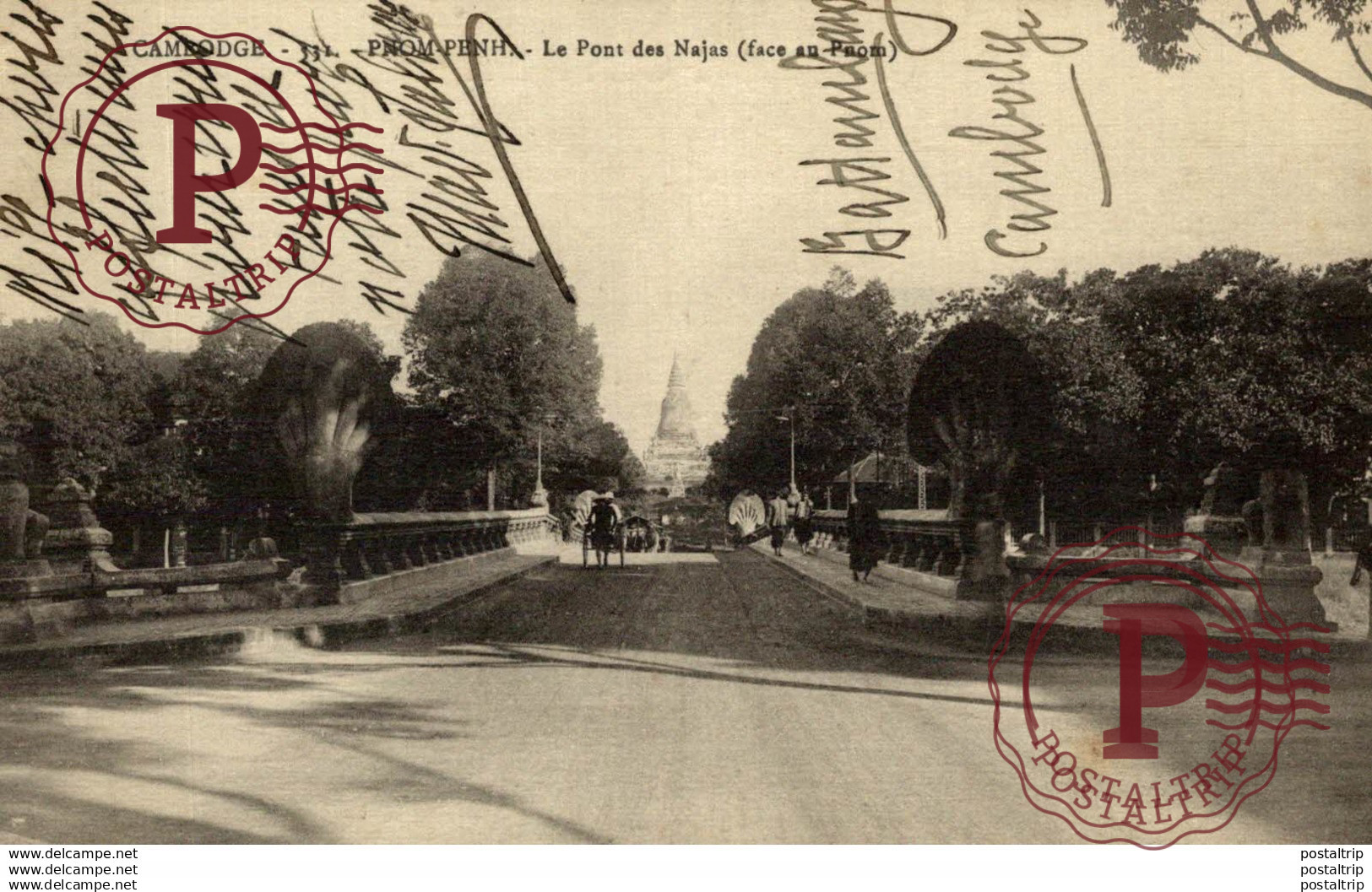 CAMBODGE INDOCHINE VIETNAM PHNOM PNOM PENH LE PONT DES NAJAS FACE AU PNOM editeur albert portail