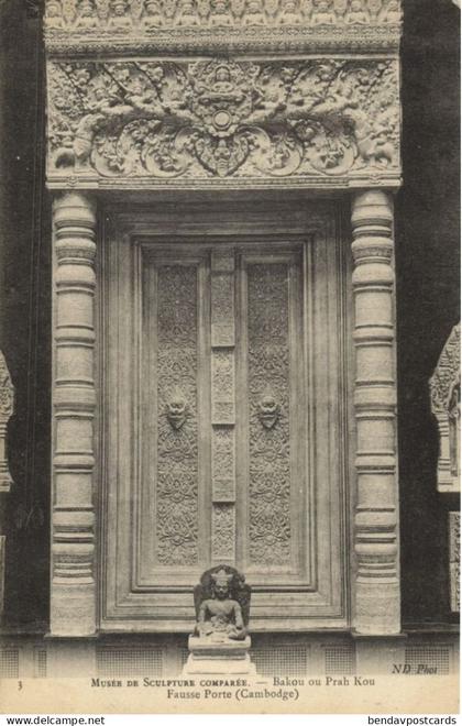 indochina, Cambodia, HARIHARALAYA, Fake Door of Preah Ko Temple (1910s) Postcard