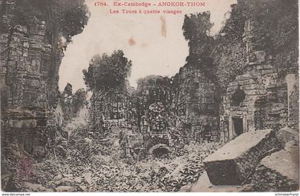 AK Ex Cambodge Angkor Thom Wat Les Tours a quatre visages Cambodia Kambodscha a Cochinchine Colonie Kolonie Indochine