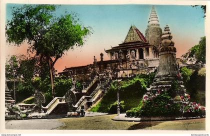 indochina, Cambodia, PHNOM PENH,  Staircase to Wat Phnom (1950) RPPC Postcard